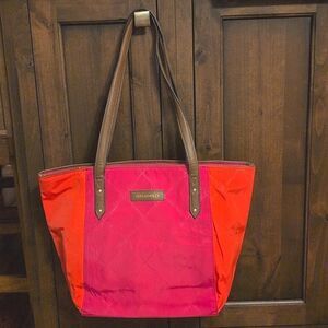 Vera Bradley Preppy Poly Ella Tote Pink and Orange Color Block